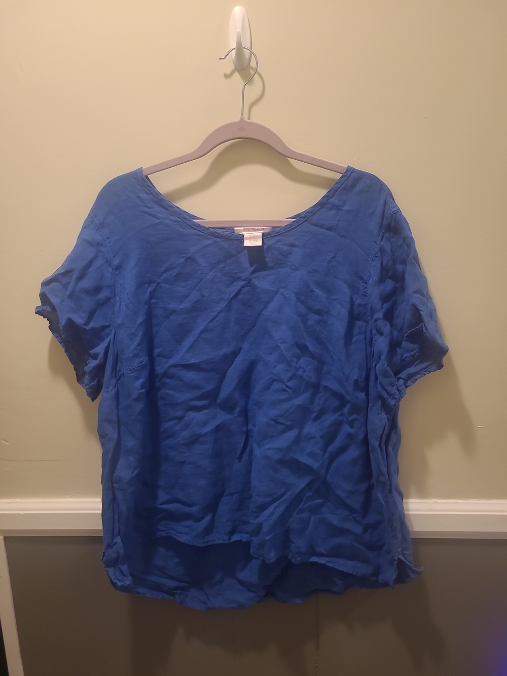 Isaac Mizrahi Womens Blue 100% Linen 2XL Top Short Sleeve Coastal FLAW